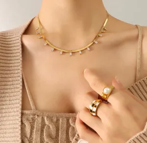 Stainless Steel Dainty Herring Bone Chain Link with CZ 311-5 | Erika Williner Designs