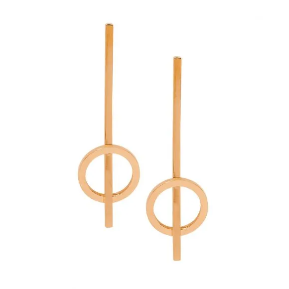 Stainless Steel Drop Bar with Open Circle Earrings with Rose Gold IP Plating SE166R