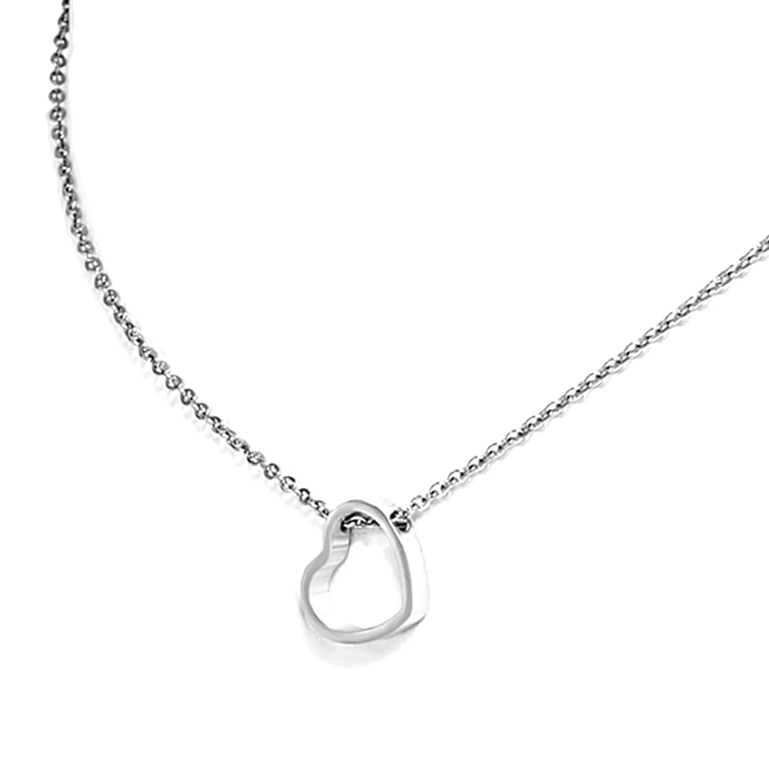 Stainless Steel Floating Open Love Heart Charm Link Chain Necklace Pendant