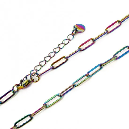 Stainless Steel Paperclip Chain Necklace - 16"   2" Extender - Choose Your Tone!
