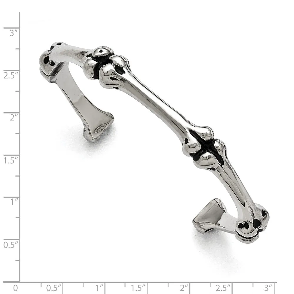 Stainless Steel Polished and Antiqued Bones Bangle