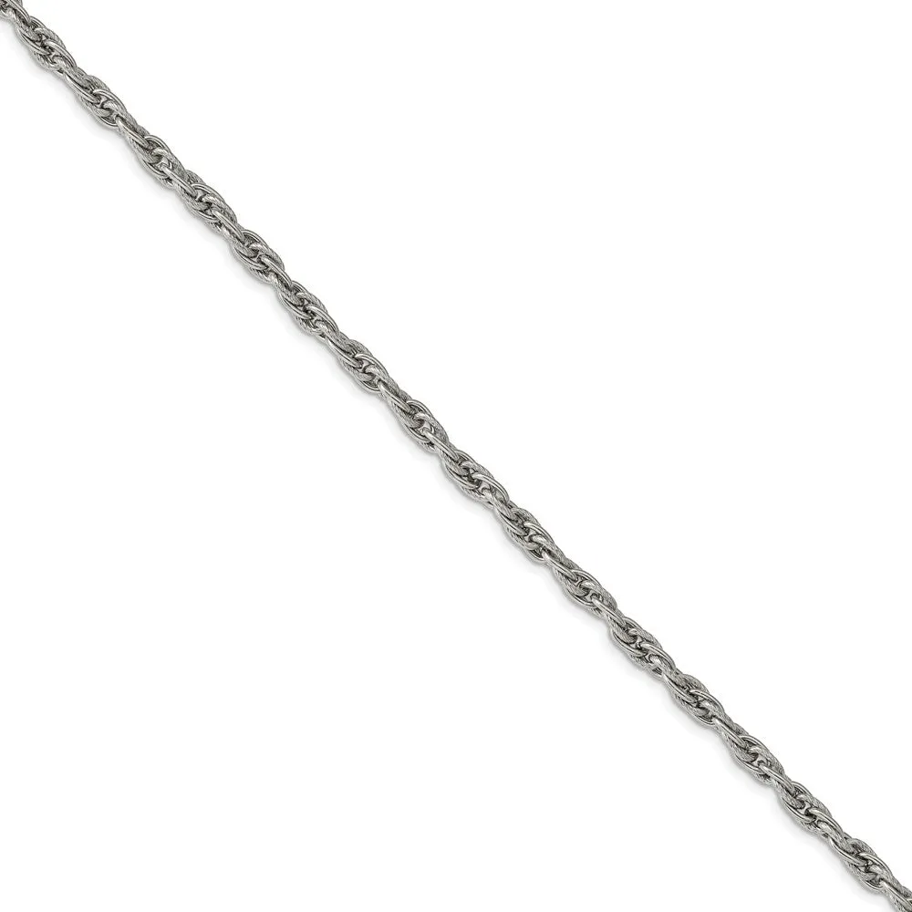 Stainless Steel Polished and Textured 5.00mm Fancy Link Chain Necklace