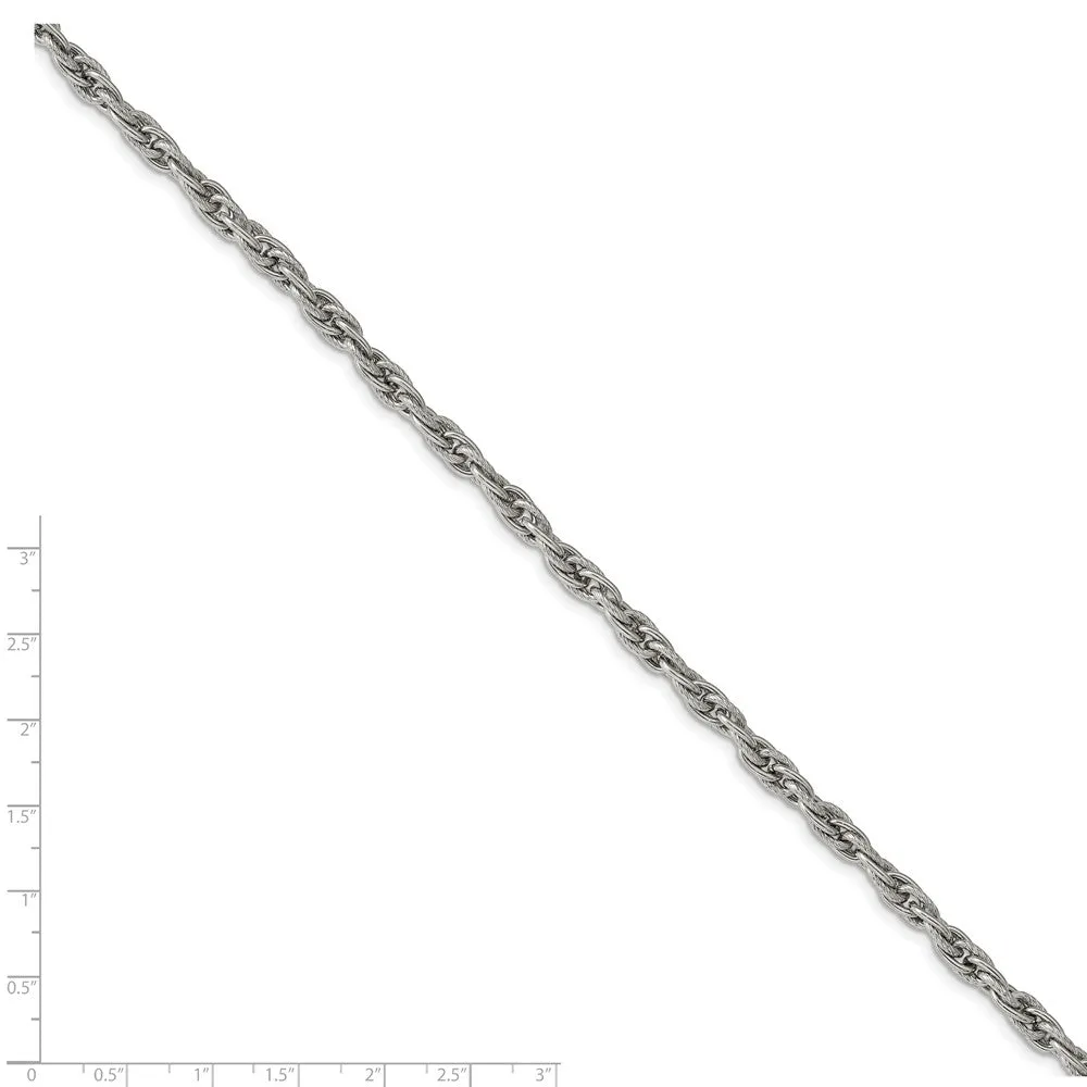 Stainless Steel Polished and Textured 5.00mm Fancy Link Chain Necklace