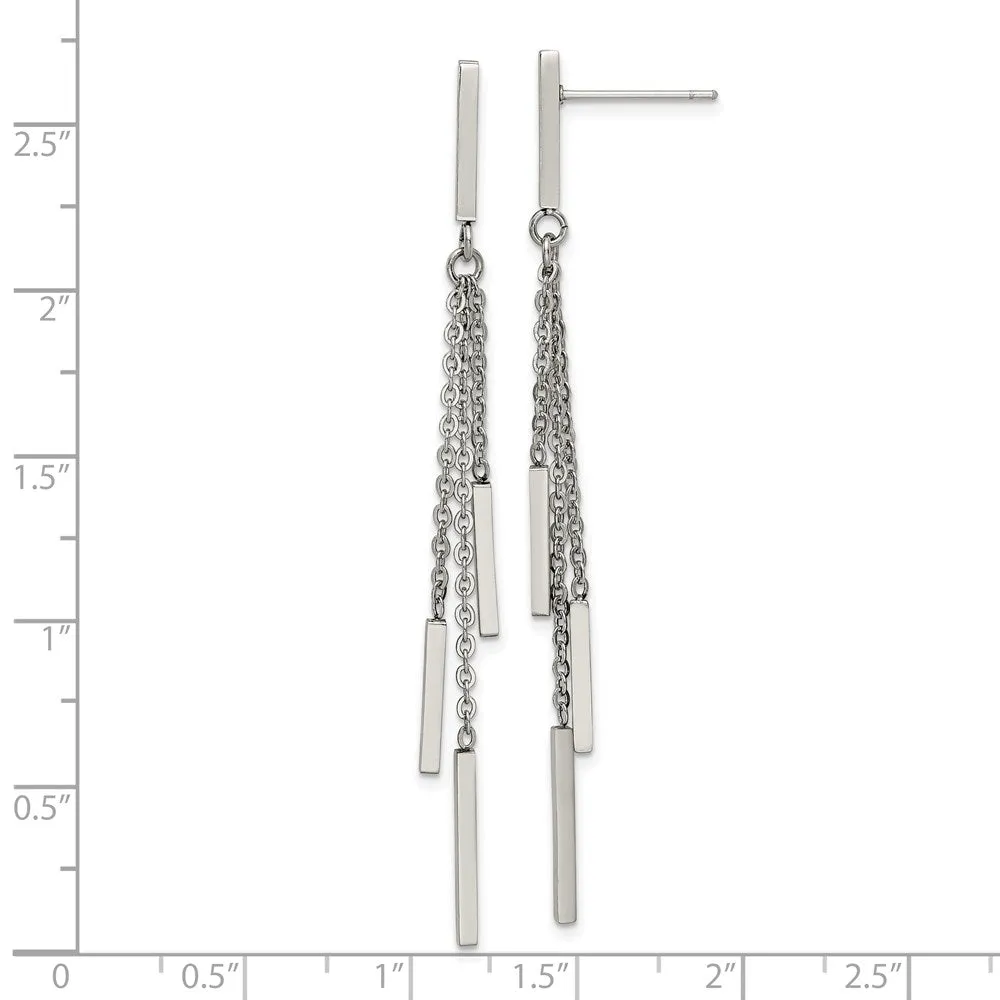 Stainless Steel Polished Bar Post Dangle Earrings