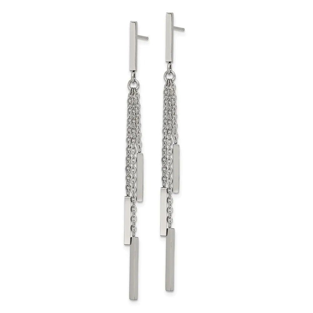 Stainless Steel Polished Bar Post Dangle Earrings