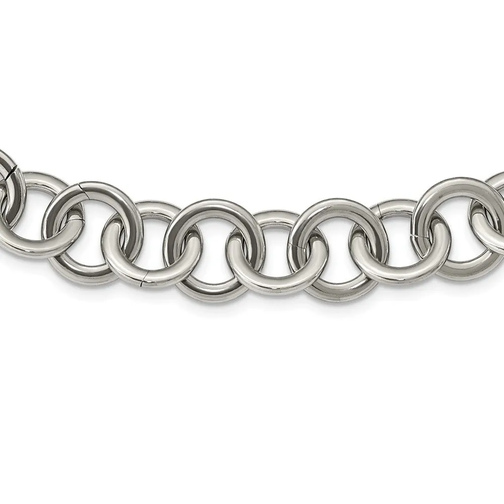 Stainless Steel Polished Circle Link 17 inch Necklace