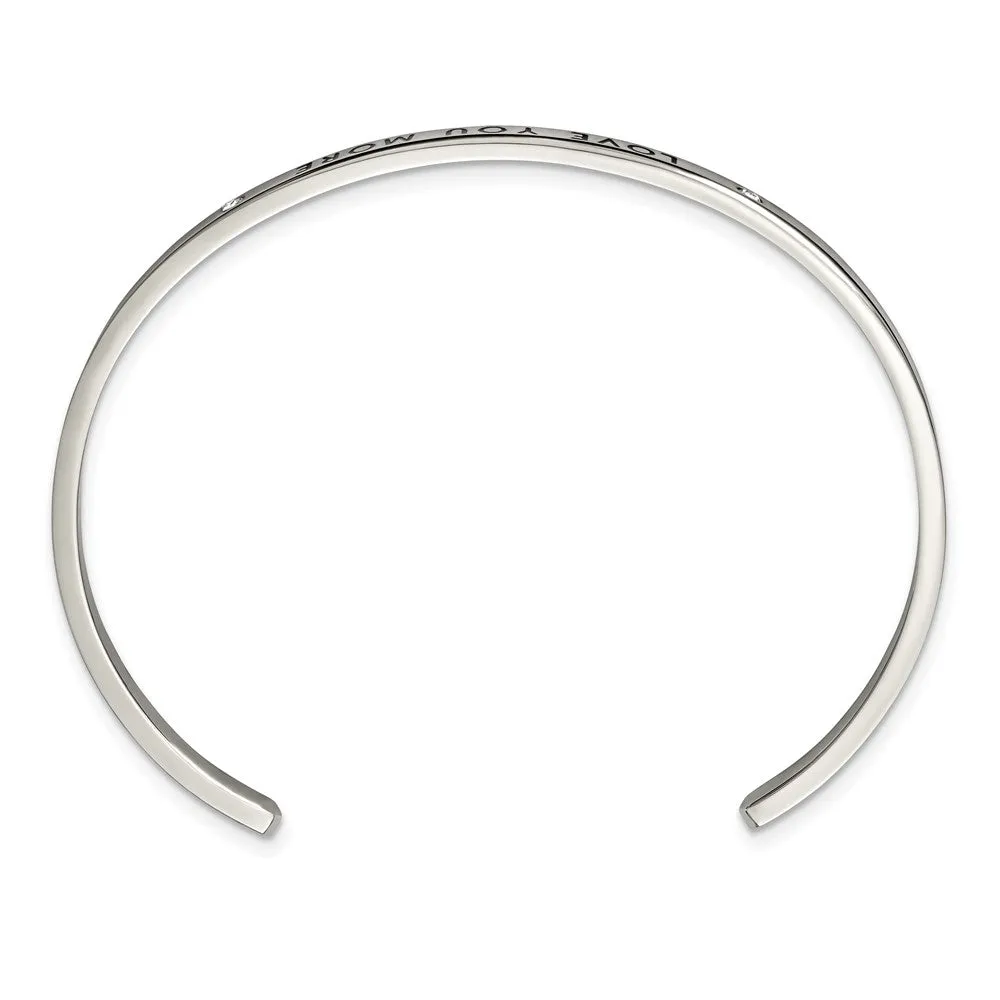 Stainless Steel Polished Enamel/Crystal LOVE YOU MORE 3mm Cuff Bangle
