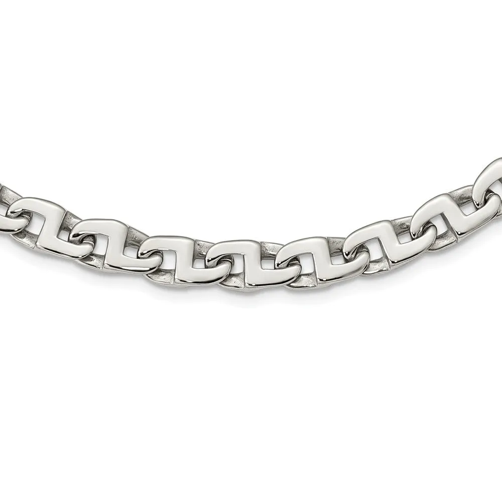 Stainless Steel Polished Fancy Squares Link Necklace