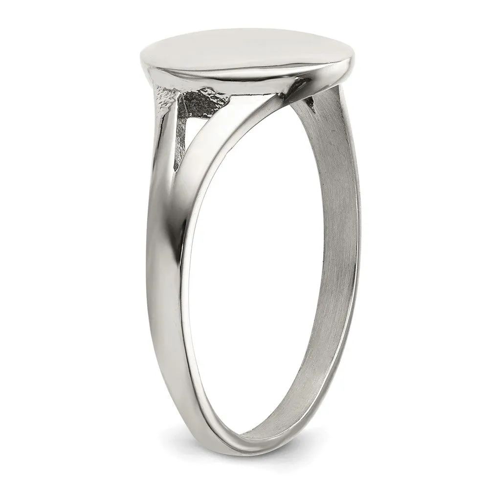 Stainless Steel Polished Oval Disc Ring