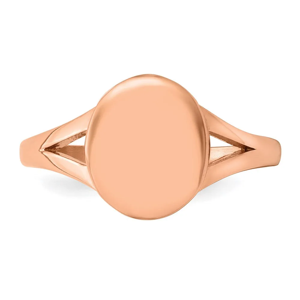 Stainless Steel Polished Rose IP-plated Oval Disc Ring