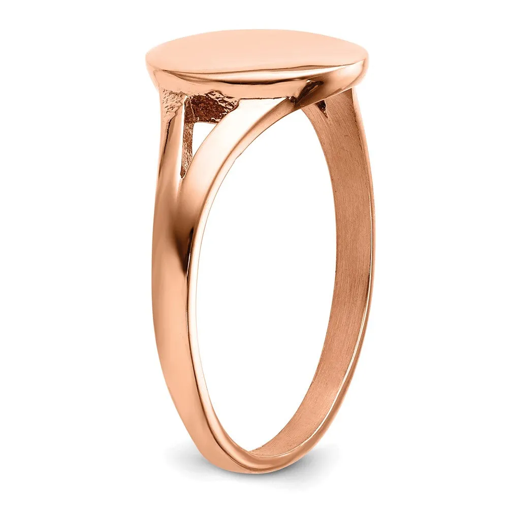 Stainless Steel Polished Rose IP-plated Oval Disc Ring