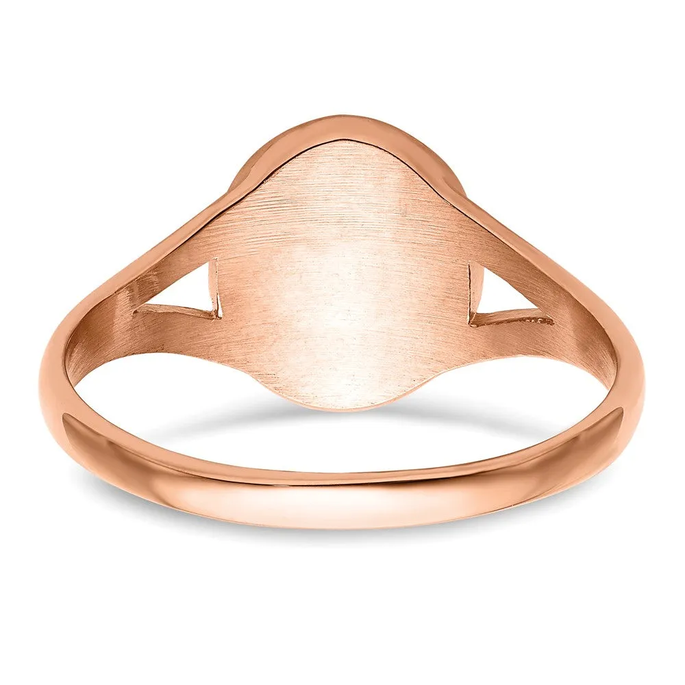 Stainless Steel Polished Rose IP-plated Oval Disc Ring