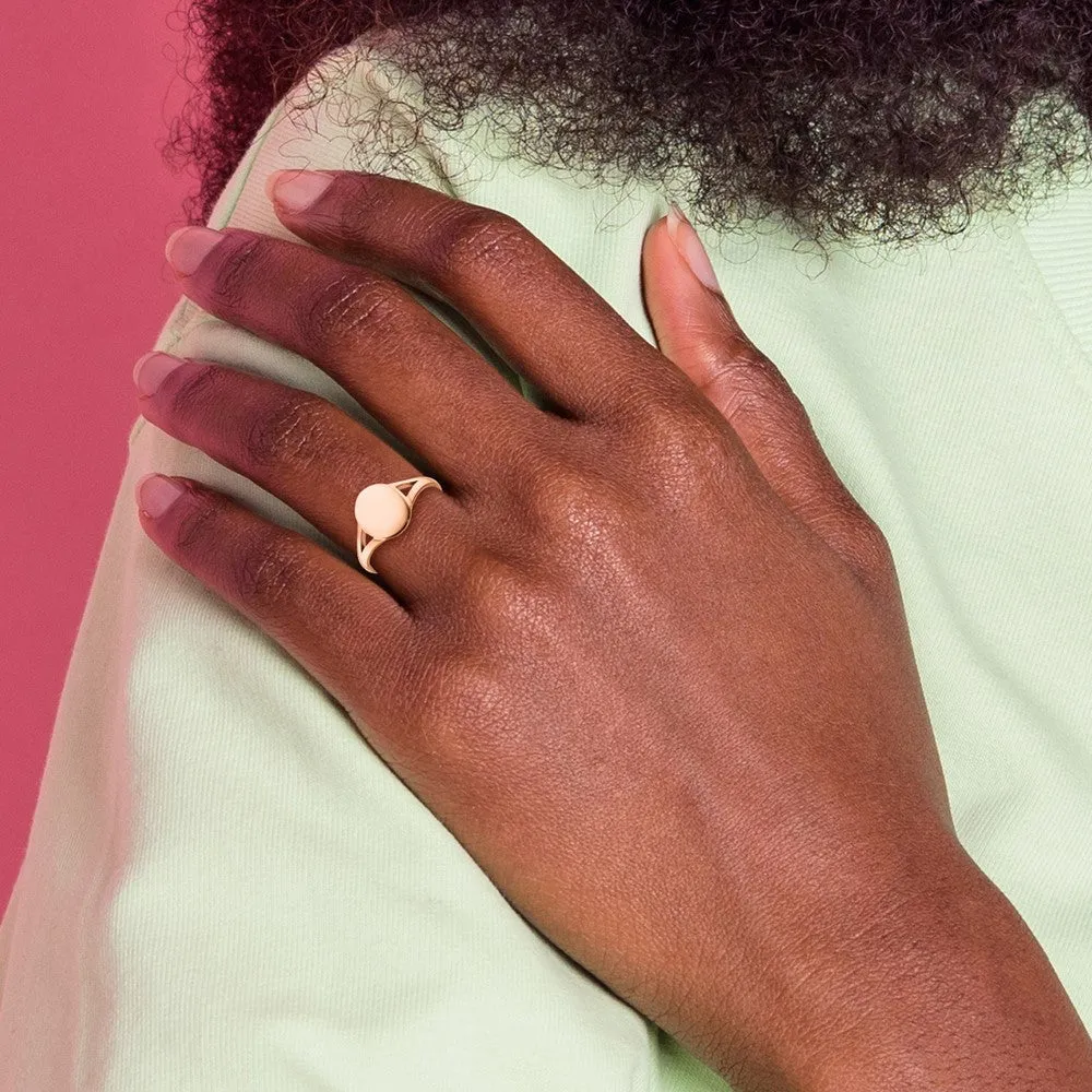 Stainless Steel Polished Rose IP-plated Oval Disc Ring