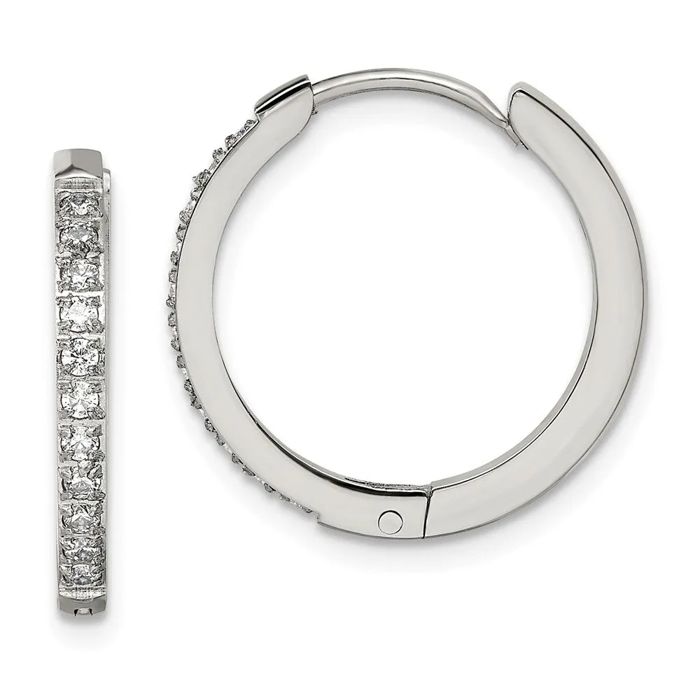 Stainless Steel Polished with Preciosa Crystal 2mm Hinged Hoop Earrings