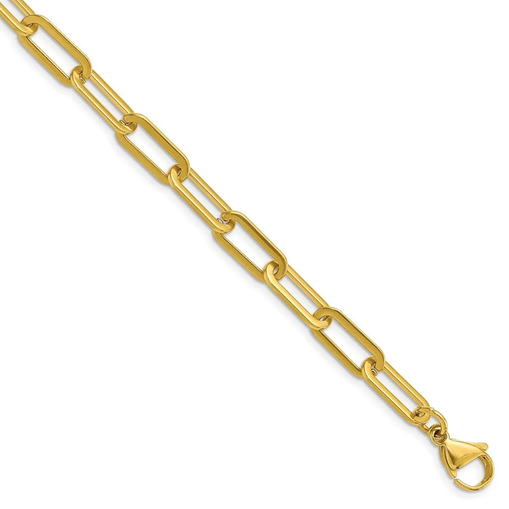 Stainless Steel Polished Yellow IP Enlongated Open Link 24in Chain Necklace