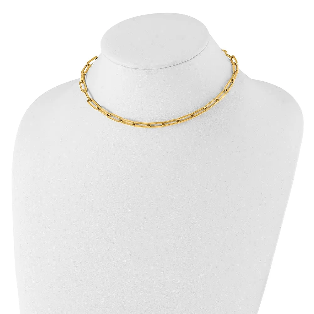 Stainless Steel Polished Yellow IP Paperclip 15in w/2in ext. Necklace