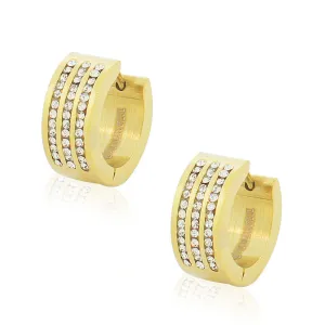 Stainless Steel Yellow Gold-Tone White CZ Hoop Huggie Earrings