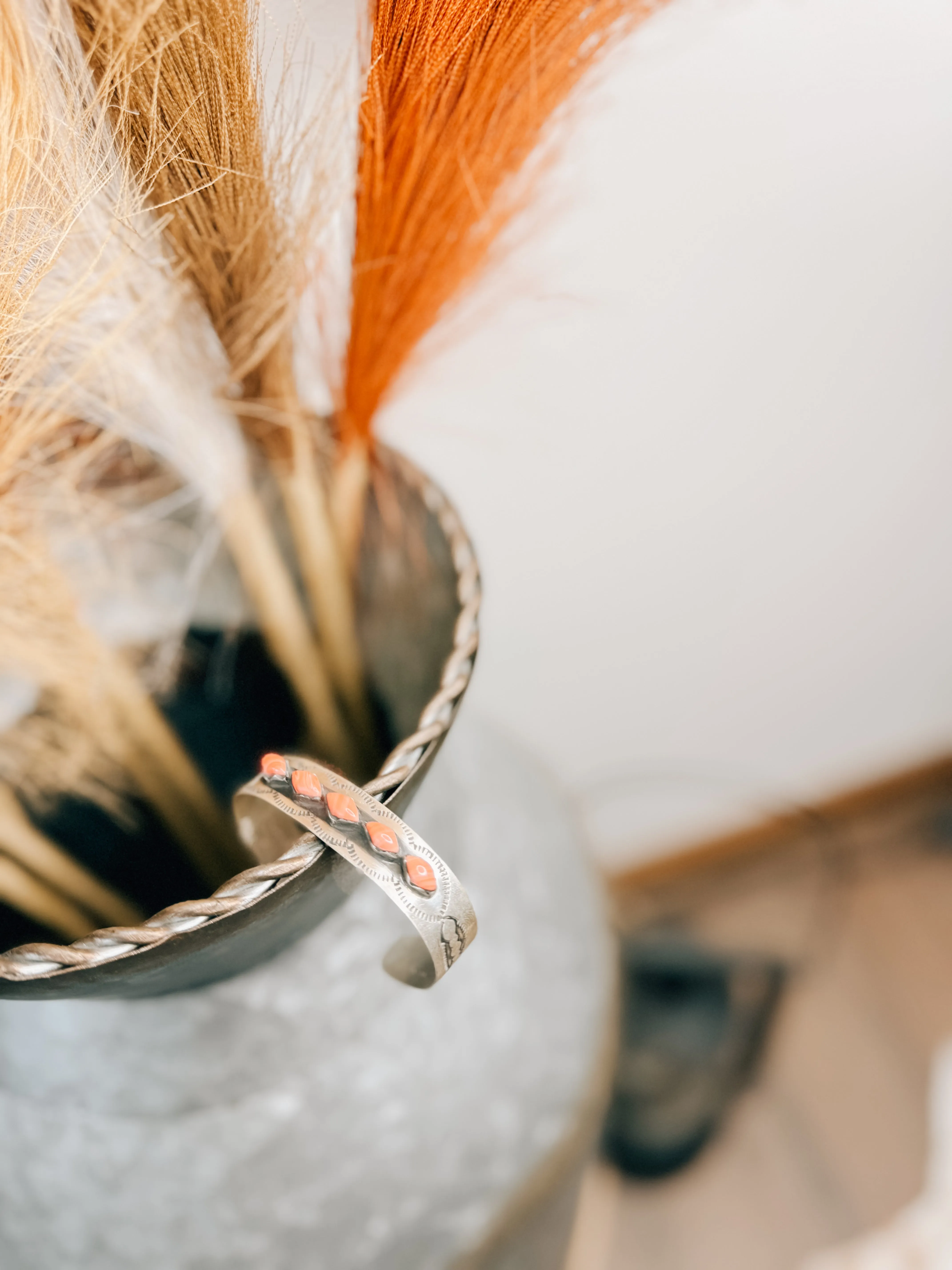 Stamped Matte Coral Skinny Cuff