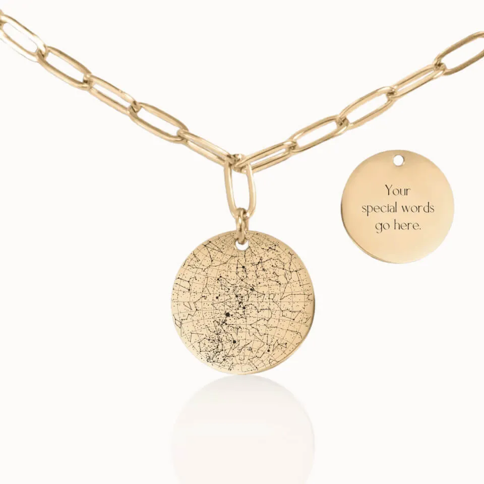 Star Map Coin Pendant on Paperclip Chain
