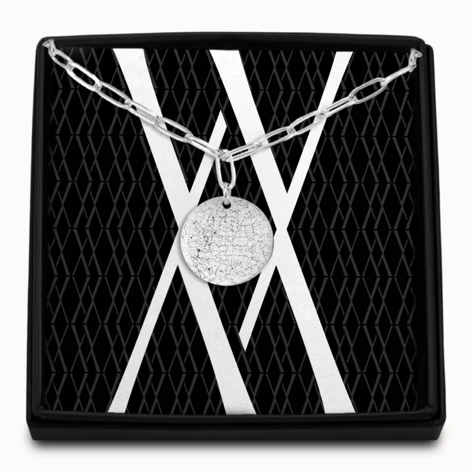 Star Map Coin Pendant on Paperclip Chain