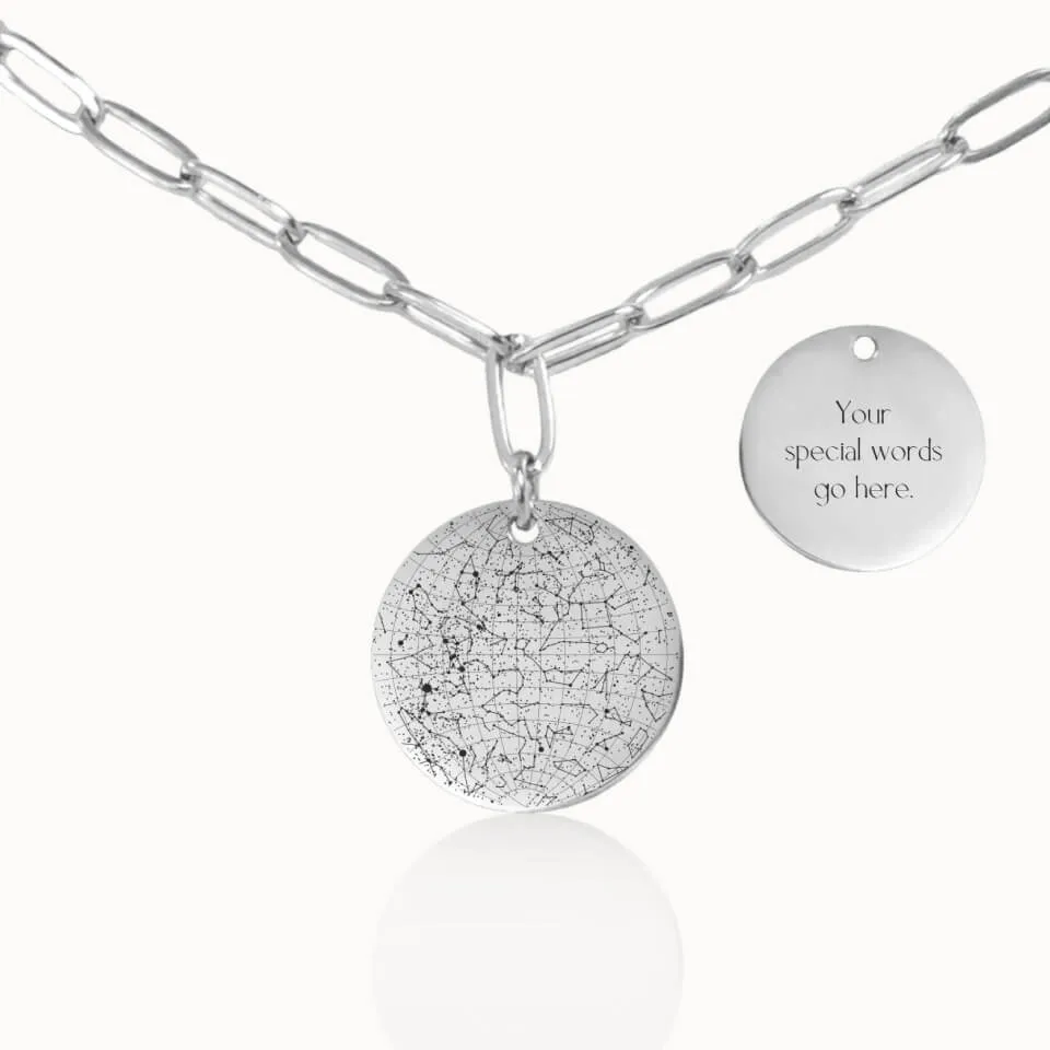 Star Map Coin Pendant on Paperclip Chain