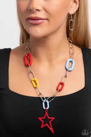 Stargazing Show - Red - Blue and Yellow Acrylic Link Star Paparazzi Short Necklace