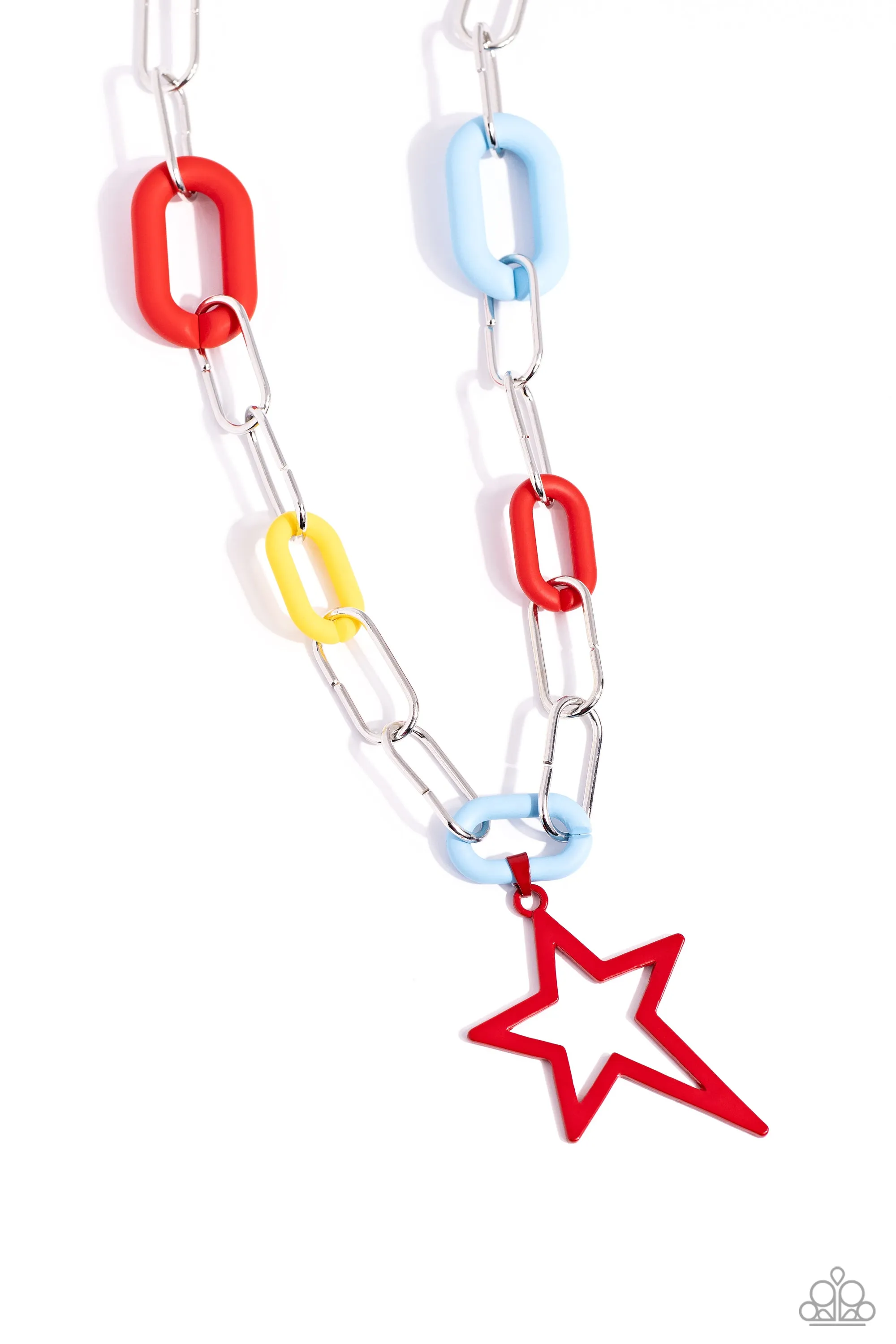 Stargazing Show - Red - Blue and Yellow Acrylic Link Star Paparazzi Short Necklace