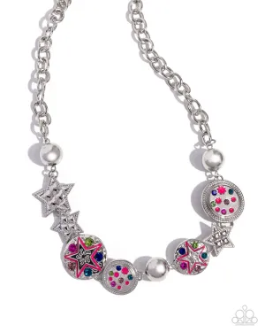 Starry Shopaholic - Pink - Colorful Gem Star Paparazzi Short Necklace