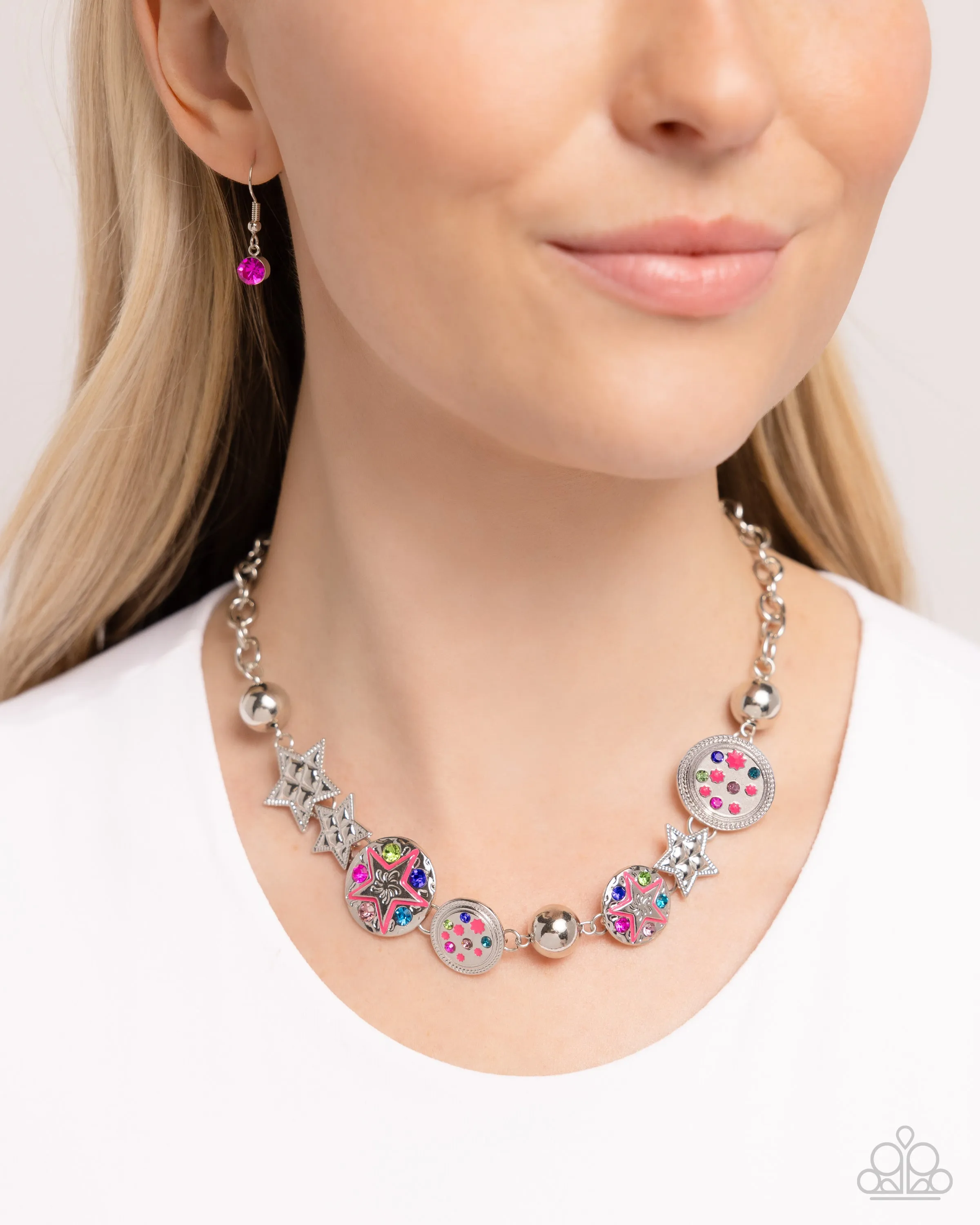Starry Shopaholic - Pink - Colorful Gem Star Paparazzi Short Necklace