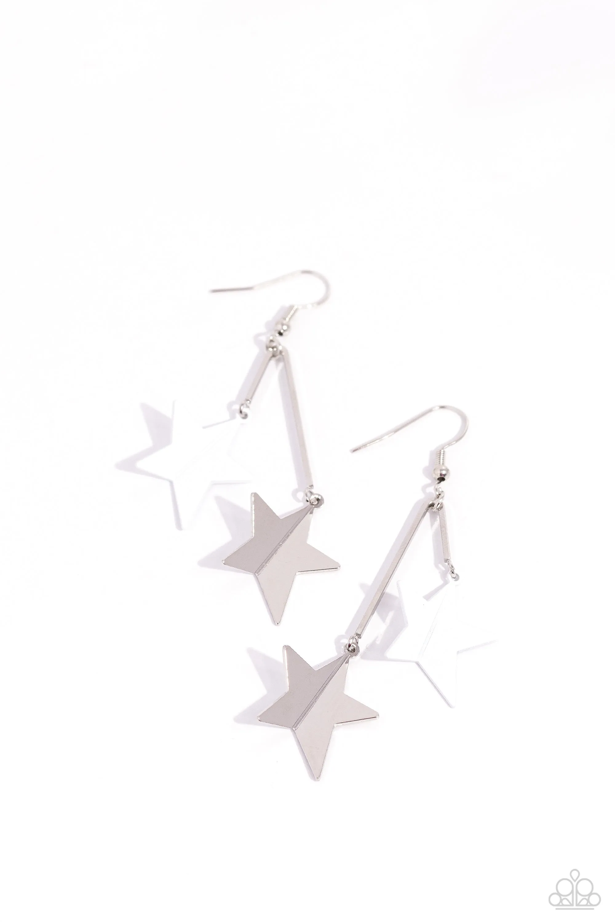 Stellar STAGGER - White - Painted and Silver Star Paparazzi Fishhook Earrings