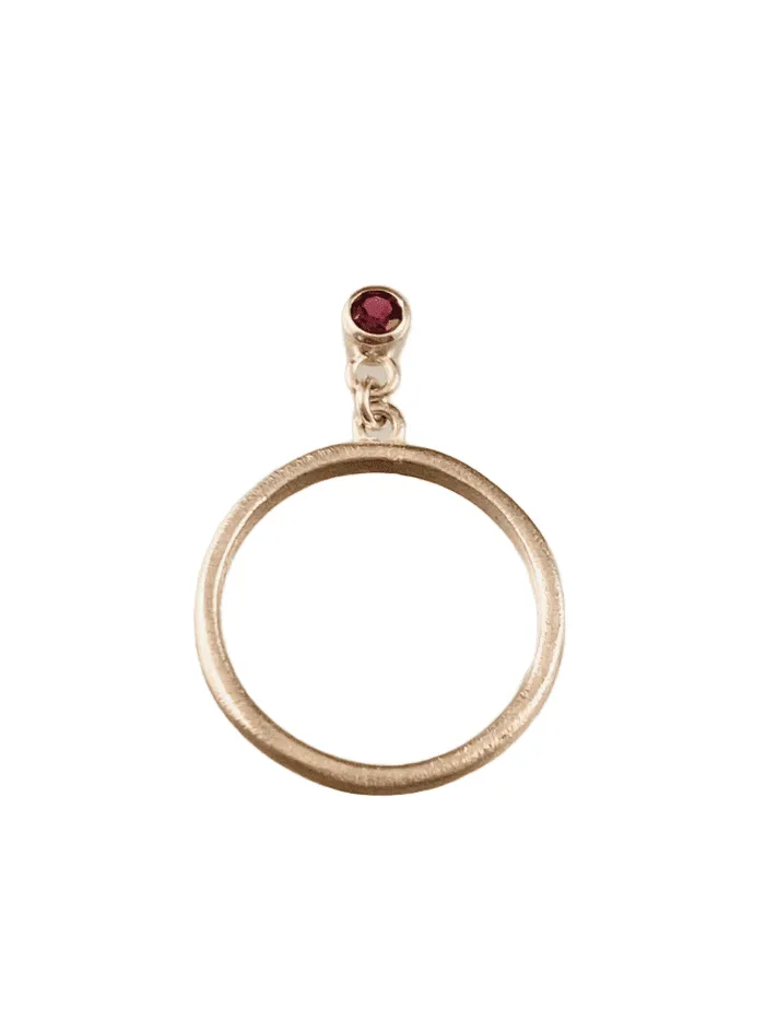 Sterling & Faceted Garnet Charm Ring Size 4 3/4