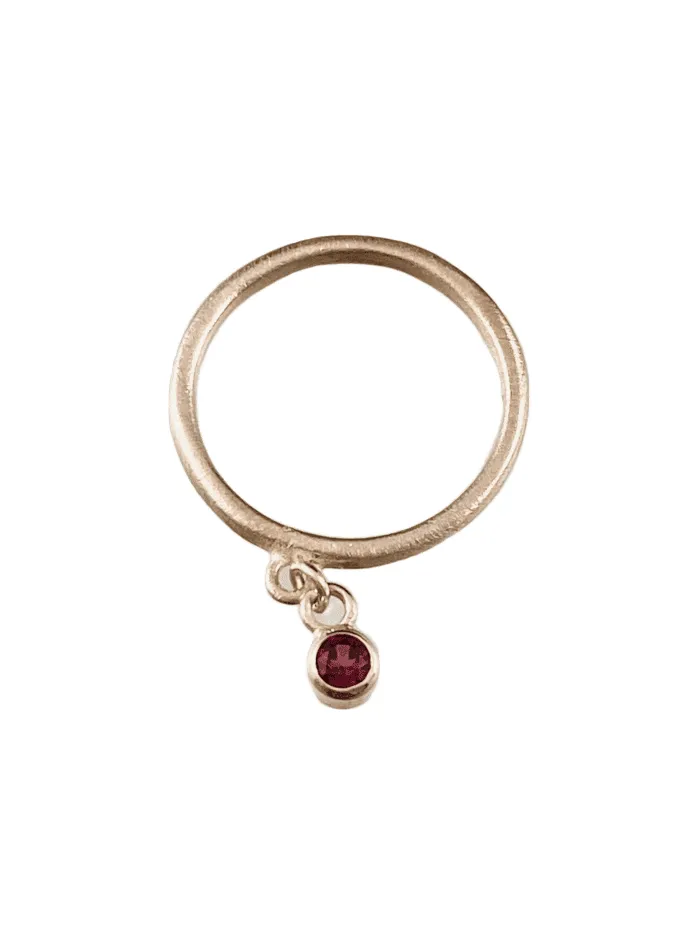 Sterling & Faceted Garnet Charm Ring Size 4 3/4