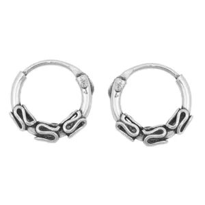 Sterling Silver Bali Style Hoop Boho Weave Unique Statement Earrings 925 New
