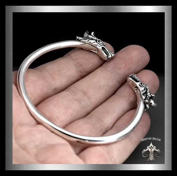 Sterling Silver Biker Bracelet Viking Dragon Torc Cuff Armlet