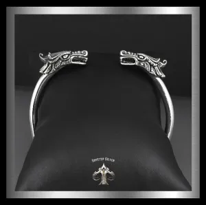 Sterling Silver Biker Bracelet Viking Dragon Torc Cuff Armlet