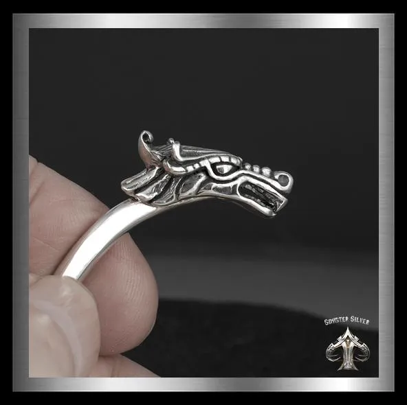 Sterling Silver Biker Bracelet Viking Dragon Torc Cuff Armlet