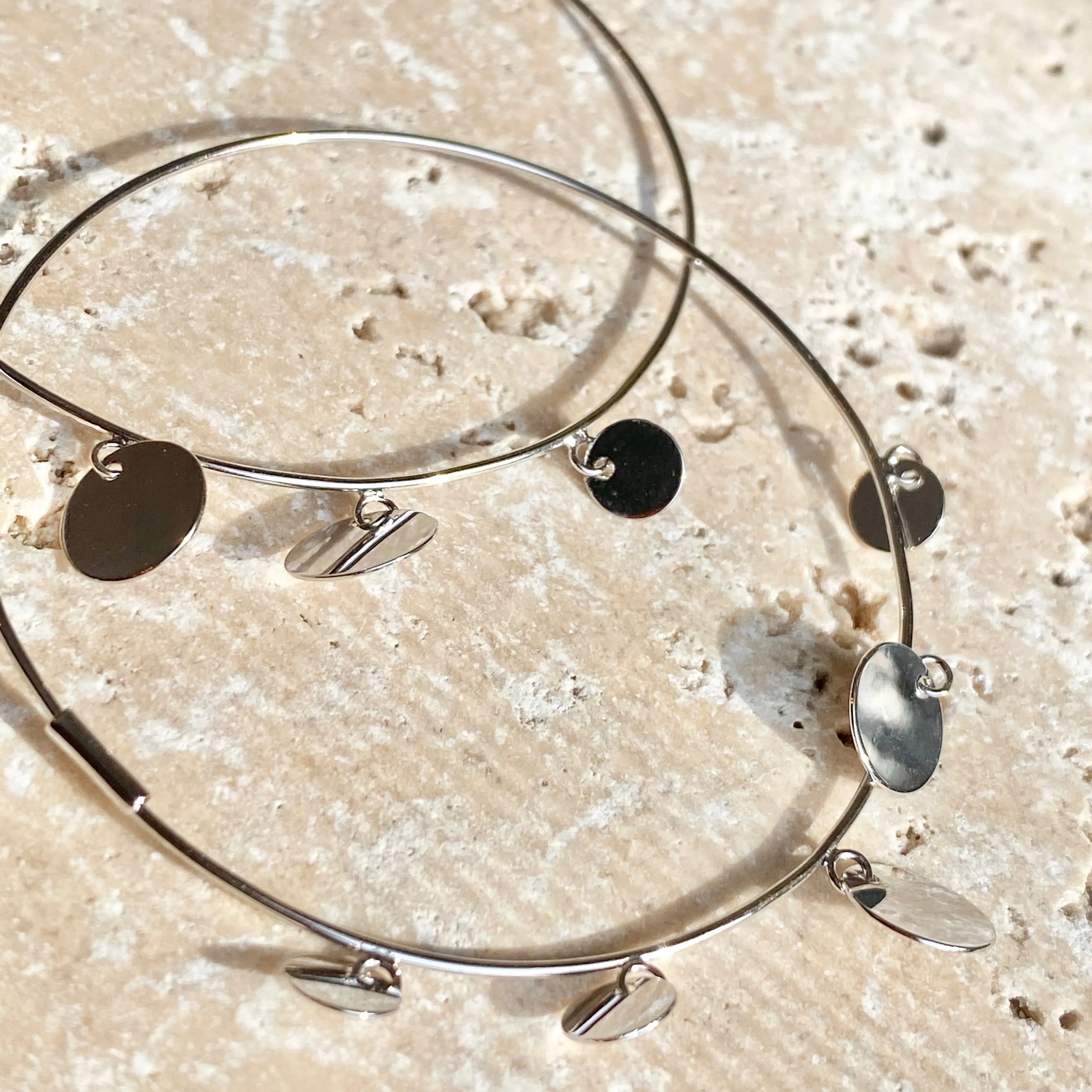 Sterling Silver Endless Hoop Earrings with Round Discs 56mm