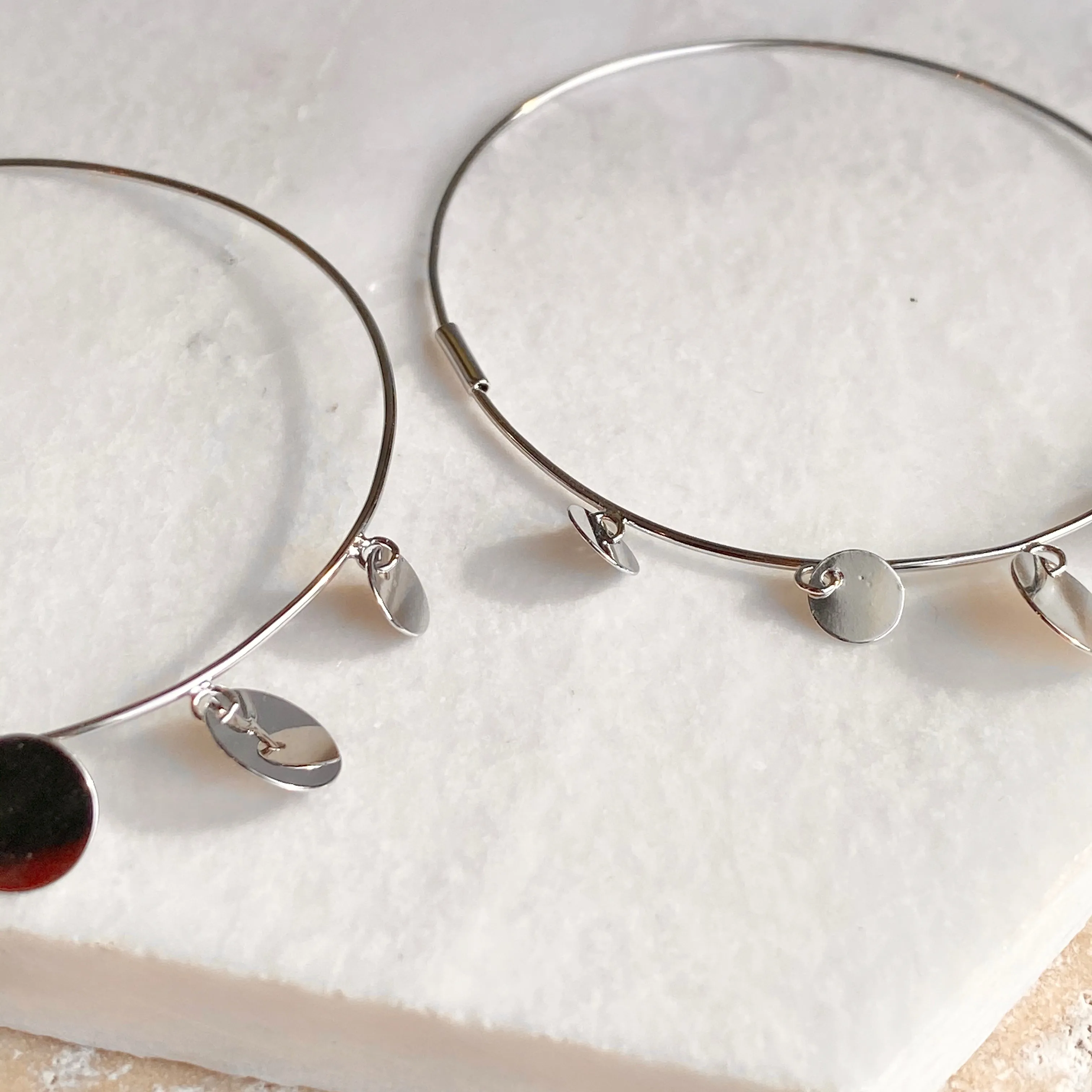 Sterling Silver Endless Hoop Earrings with Round Discs 56mm