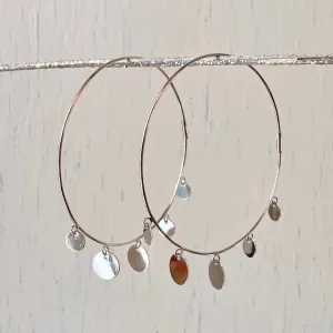Sterling Silver Endless Hoop Earrings with Round Discs 56mm