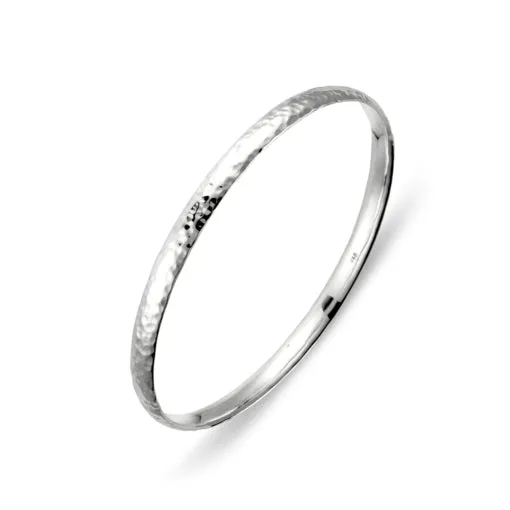 Sterling Silver Flat Edge Thin Hammered Bangle