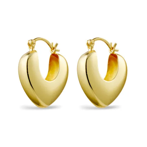Sterling Silver Gold Plated Abstract Heart Hoop Earrings