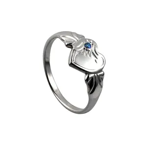 Sterling Silver Single Heart Stone Set Signet Ring