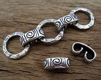 Sterling Silver Spiral Artisan Jewelry Link and Connector (one link)