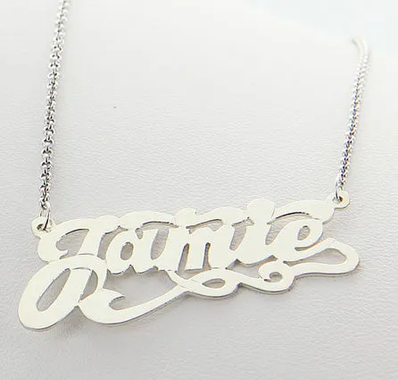 Sterling Silver Swirly Nameplate Necklace with Tail