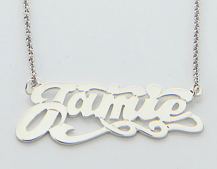 Sterling Silver Swirly Nameplate Necklace with Tail