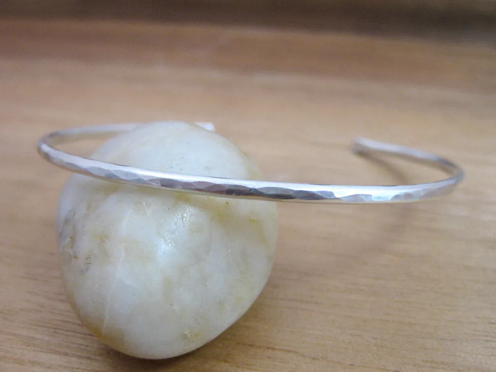 Sterling Silver Thin Hammered Cuff Bracelet – Hammered Finish