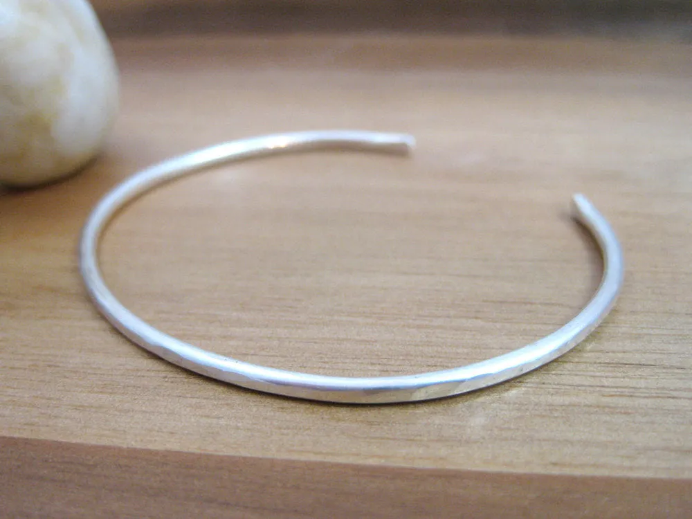 Sterling Silver Thin Hammered Cuff Bracelet – Hammered Finish