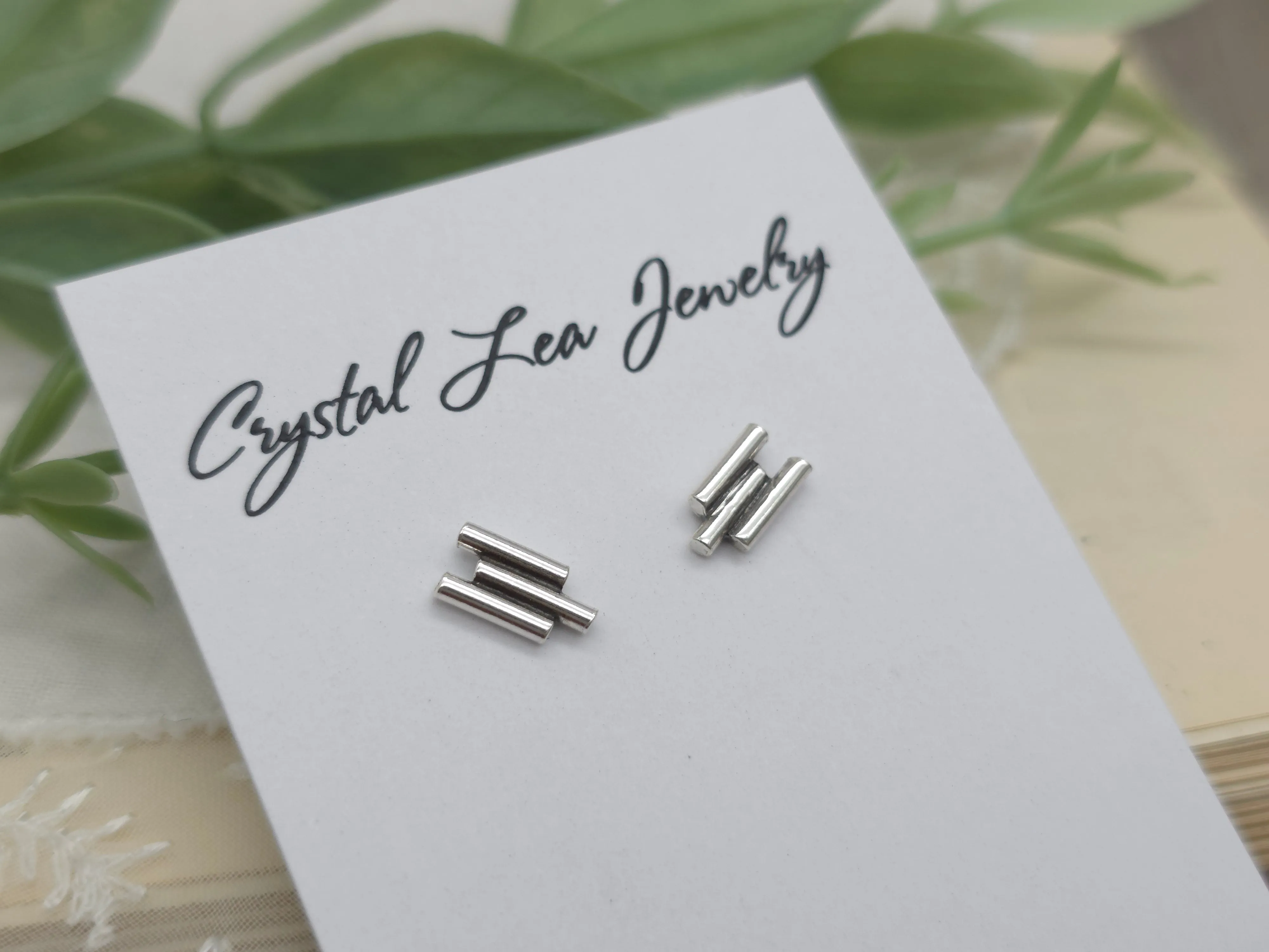 Sterling Silver Triple Bar Stud Earrings