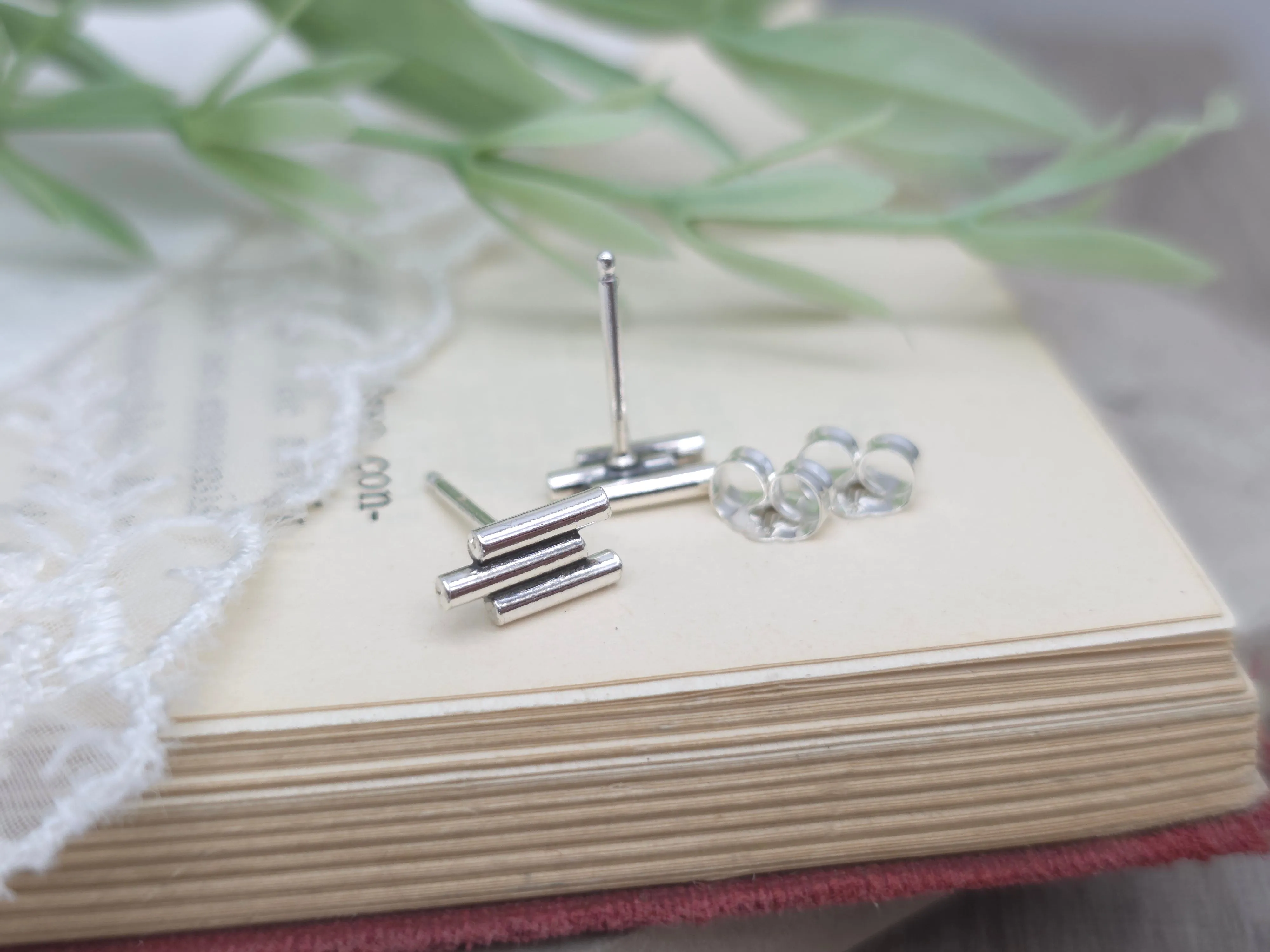 Sterling Silver Triple Bar Stud Earrings