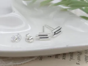 Sterling Silver Triple Bar Stud Earrings